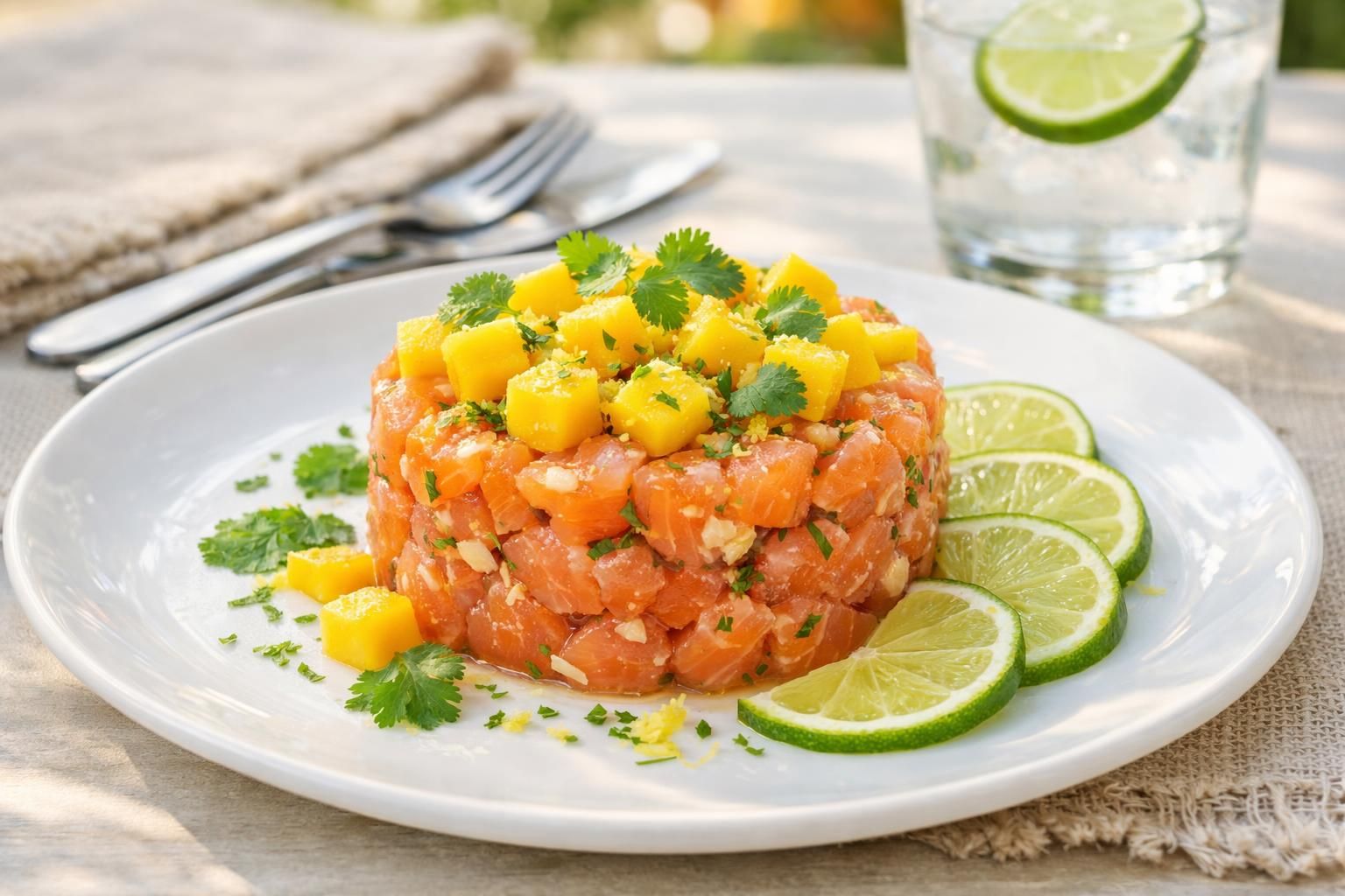 découvrez notre tartare de saumon estival à la mangue et citron vert, une recette fraîche, légère et savoureuse parfaite pour vos repas d'été.