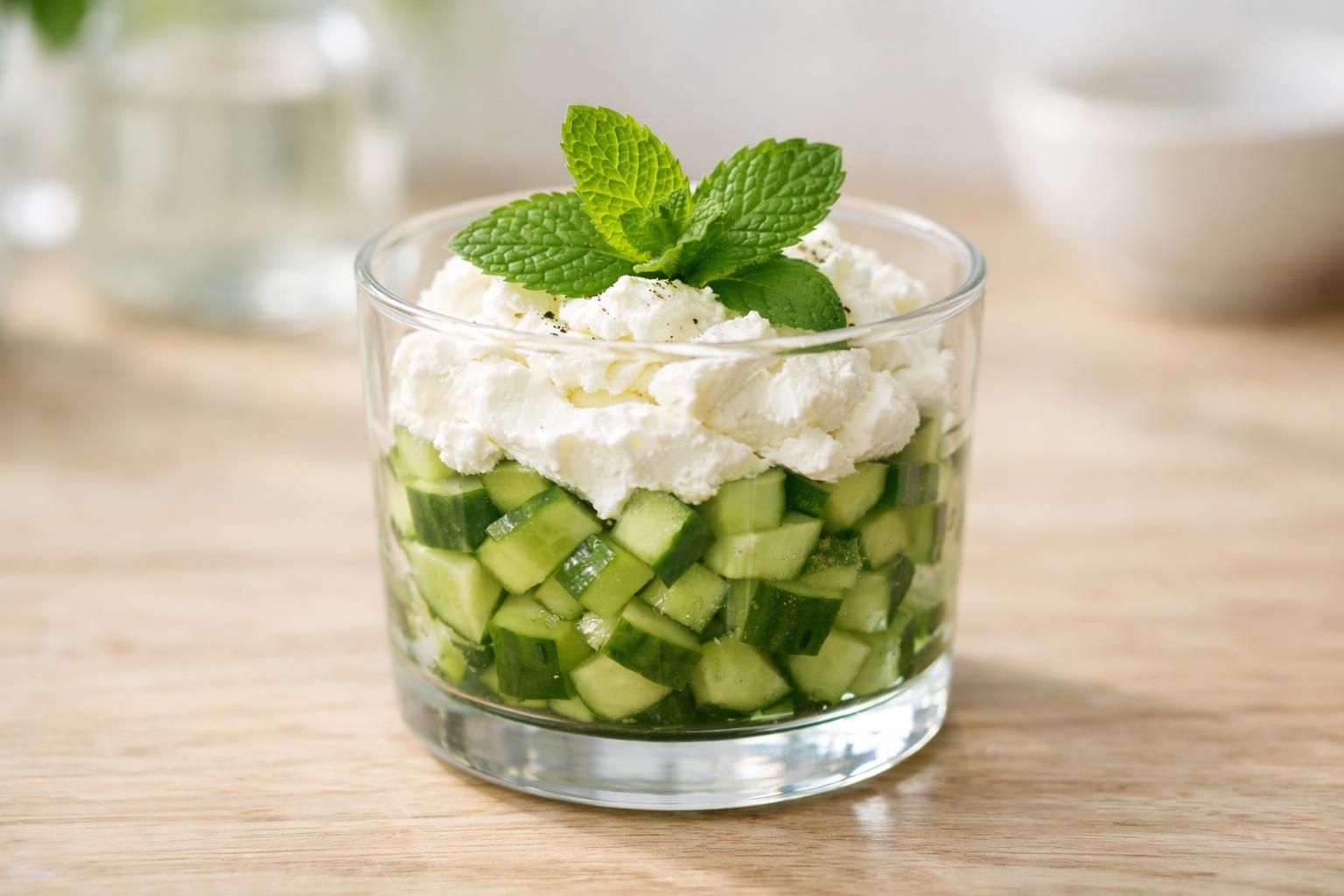 découvrez une recette fraîche et facile de verrines croquantes au concombre, chèvre frais et menthe, parfaite pour un apéritif léger et savoureux.